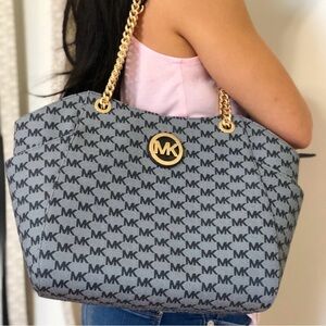 ✨New Authentic Michael Kors Blue Jet Set Travel Large Chain Shoulder Tote